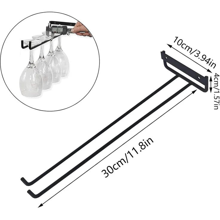 Weinglashalter Bar Zubehör 4 Stück Metall Unter Schrank Hängend 30cm Schwarz – Bild 2