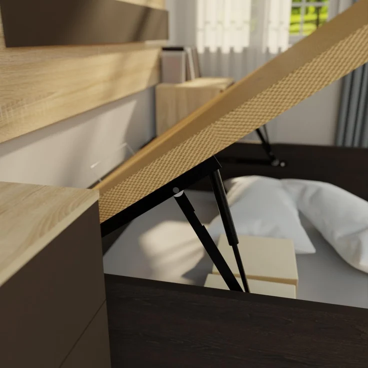 Homey Ausziehbares Bett mit großem Fassungsvermögen, mit atmungsaktivem Deckel, abgerundete Ecken, Holz, Wenge, 105 x 190 cm – Bild 4