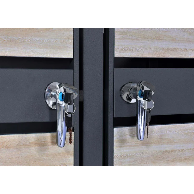 4er Mülltonnenverkleidung HWC-J81, Mülltonnenbox, erweiterbar, Metall 100kg, anthrazit ~ Buche-Holzoptik hellbraun – Bild 7