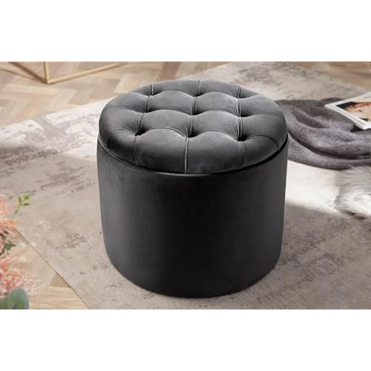 riess-ambiente Sitzhocker MODERN BAROCK 50cm grau · Aufbewahrungskorb mit Samt-Bezug (Einzelartikel, 1 St), zylinderförmig · rund · abnehmbarer Deckel · mit Stauraum · Wohnzimmer – Bild 2