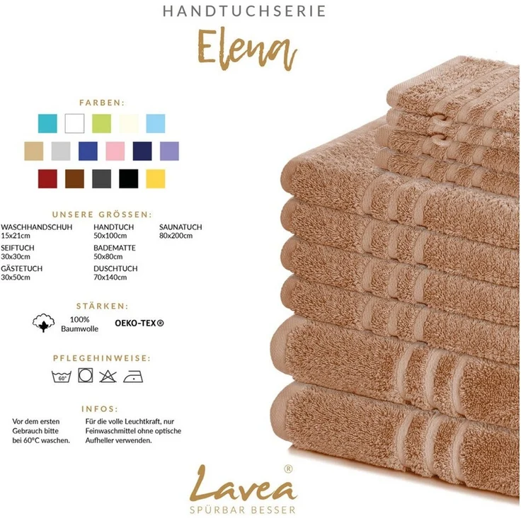 Lavea Gästehandtücher 30x50 cm, 10er Set Gästehandtuch, Elena-Frottee Handtuch, Gästetuch, (Set, 10-St), 500 g/m² Frottier, weich & saugstark, pflegeleicht – Bild 2