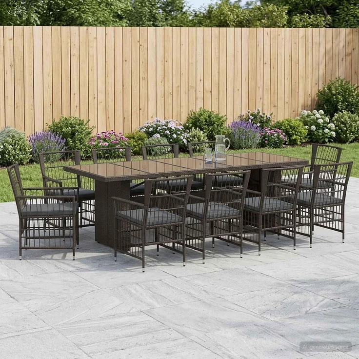 vidaXL Outdoor-Essgruppe 11 stk. Schwarz Poly-Rattan 3448945 – Bild 2