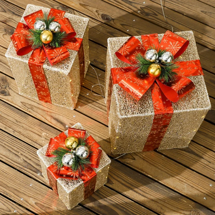 Outsunny LED Weihnachtsdeko, Stahl, Polyester, Gold, 25,5L x 25,5B x 35H cm – Bild 9