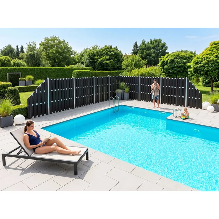 WPC-Sichtschutzzaun CARMENO - 1x Schrägelelement - Schwarz – Bild 8