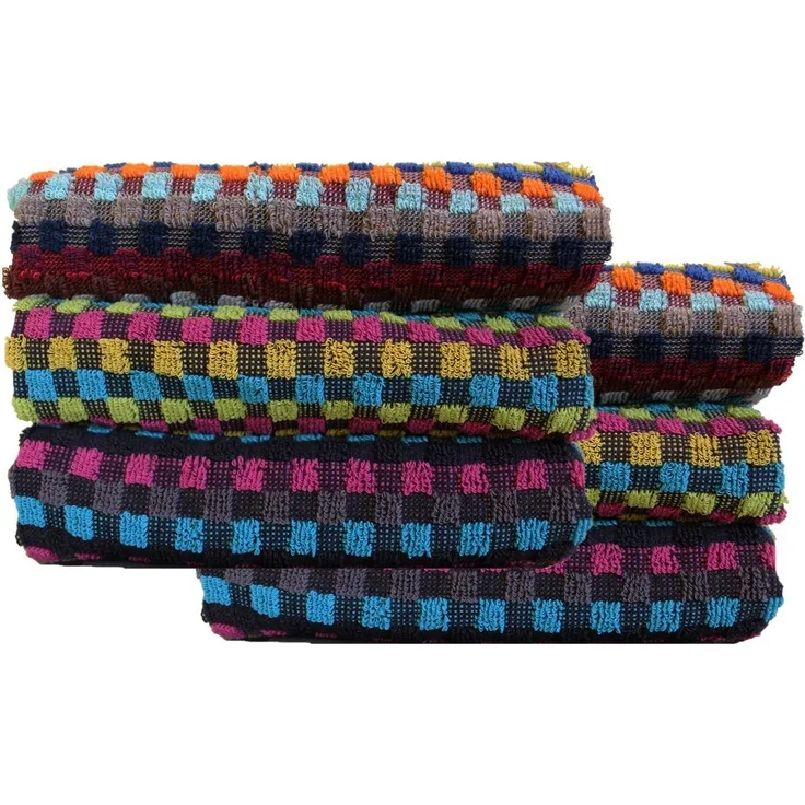 KH-Haushaltshandel Handtuch Frottier Grubentuch, 50x90 cm, Multicolor kariert, Handtuch, Baumwolle, Frottier (6-St), 6er Packung, robustes Zwirn Frottee