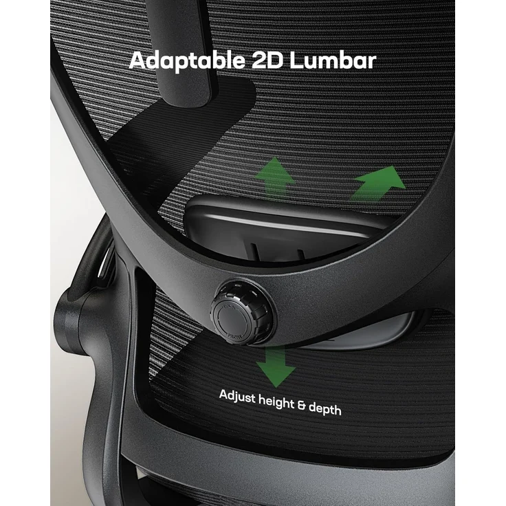 Marsail Bürostuhl Ergonomisch Schreibtischstuhl hat Verstellbarer Lordosenstütze Kopfstütze und Armlehne Höhenverstellung und Wippfunktion, Schwarz – Bild 4