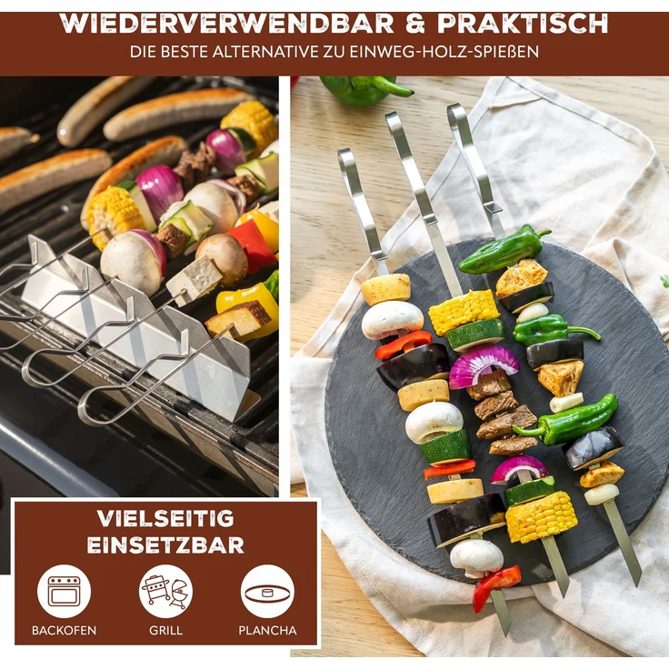 Grillspieße 4er-Set mit 2 Ablage-Gestellen, Grillspießhalter, aus Edelstahl – Bild 3