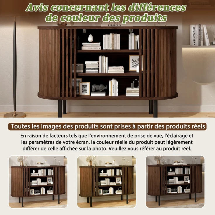 ZUBALIYA Sideboard 120x40x80 cm, aus MDF / Spanplatte, Walnuss – Bild 6