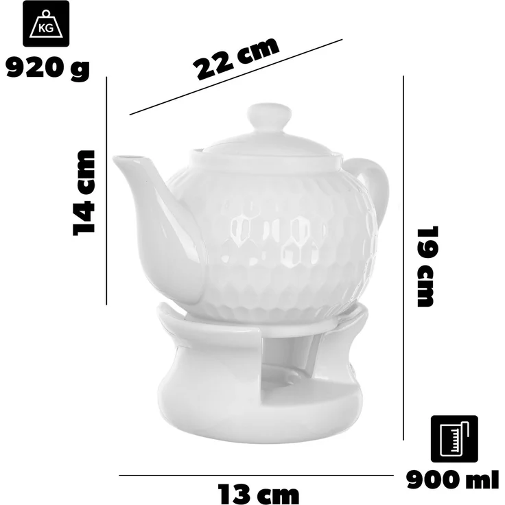 KADAX Teekanne 900ml mit Stövchen Set, Kaffeekanne aus Keramik mit Deckel, Griff und Teestövchen, Kanne mit Teelicht Wärmer für Tee, Teeservice (Weiß II) – Bild 2