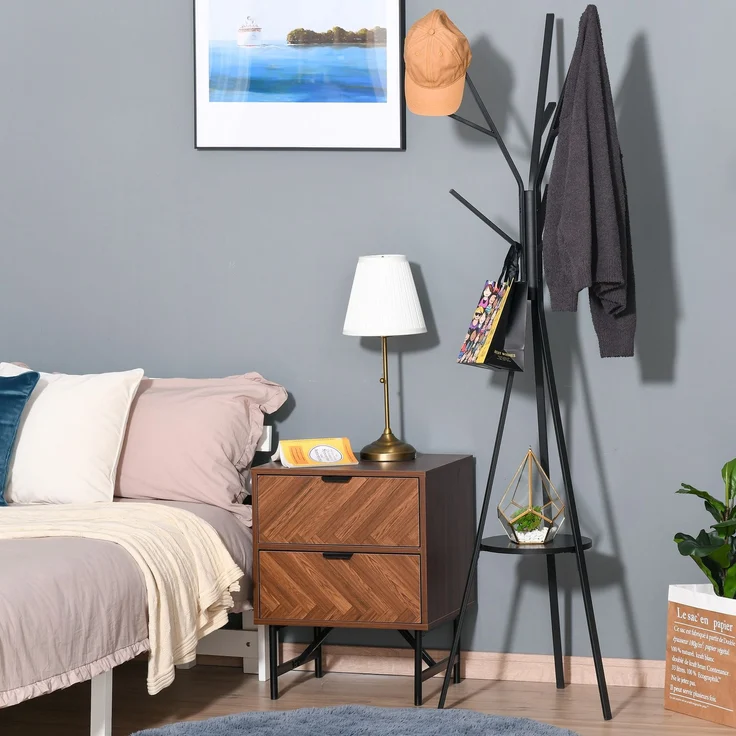 Garderobenständer 45x45x180 cm in Schwarz, Metallgestell mit MDF-Ablage und 8 Haken – Bild 1