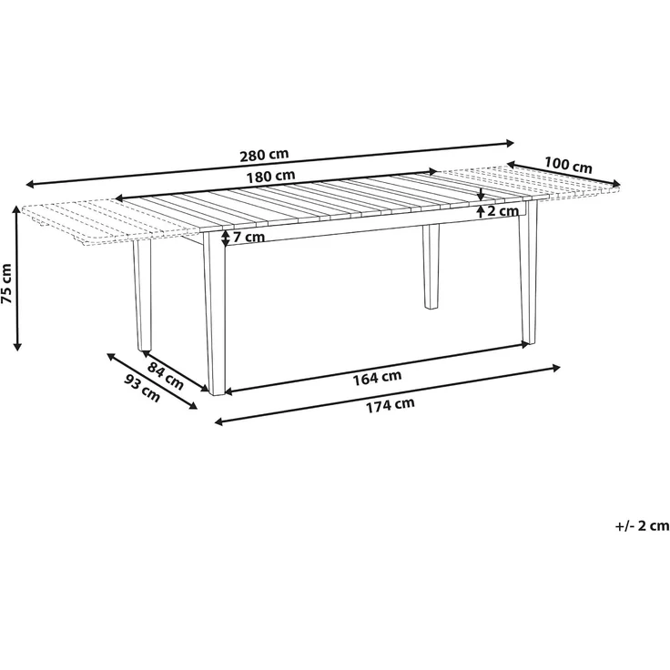 Ausziehbarer Gartentisch TOSCANELLA 180 280 cm 100 cm zertifiziertes Akazienholz Hellbraun – Bild 3