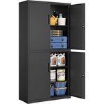 SONGMICS Aktenschrank mit 4 Türen und 5 Ebenen, 2 Schlösser, Stahl Mattschwarz, 40 x 80 x 180 cm