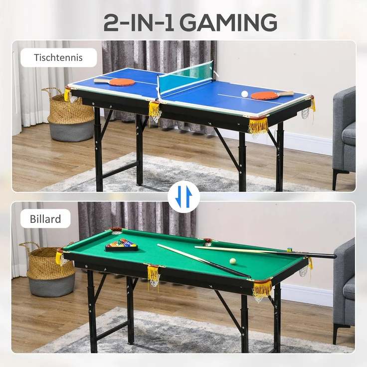 MELAYR, 2-in-1 Billardtisch, Tischtennisplatte, mit Zubehör, 140x63x80cm, Blau/Grün – Bild 6