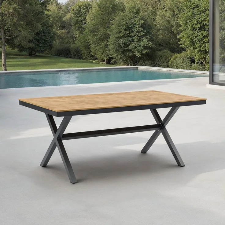 IDIMEX Gartentisch ISOLA, 180 x 100 cm mit Alu Gestell & Tischplatte in Holzoptik grau/natur