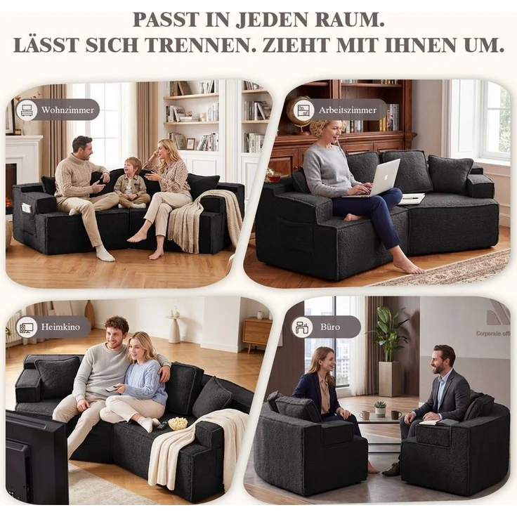 COMHOMA Sofa modulares Schlafsofa, Polstersofa, 3-Sitzer Sofa, Sektionscouch, Keine Montage erforderlich, mit Aufbewahrungstasche, schlaffunktion – Bild 4