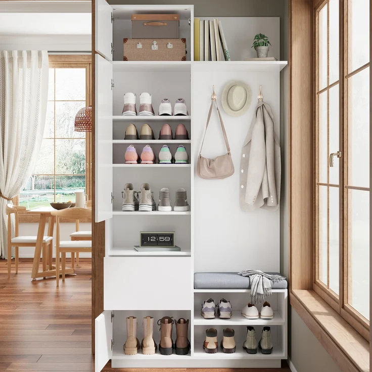 Kompaktgarderobe mit Spiegel und Sitzbank,Flurgarderobe mit Schuhschrank und Haken, Kleiderhaken,Kompaktgarderobe,Flurmöbel Set,Flurgarderobe – Bild 3
