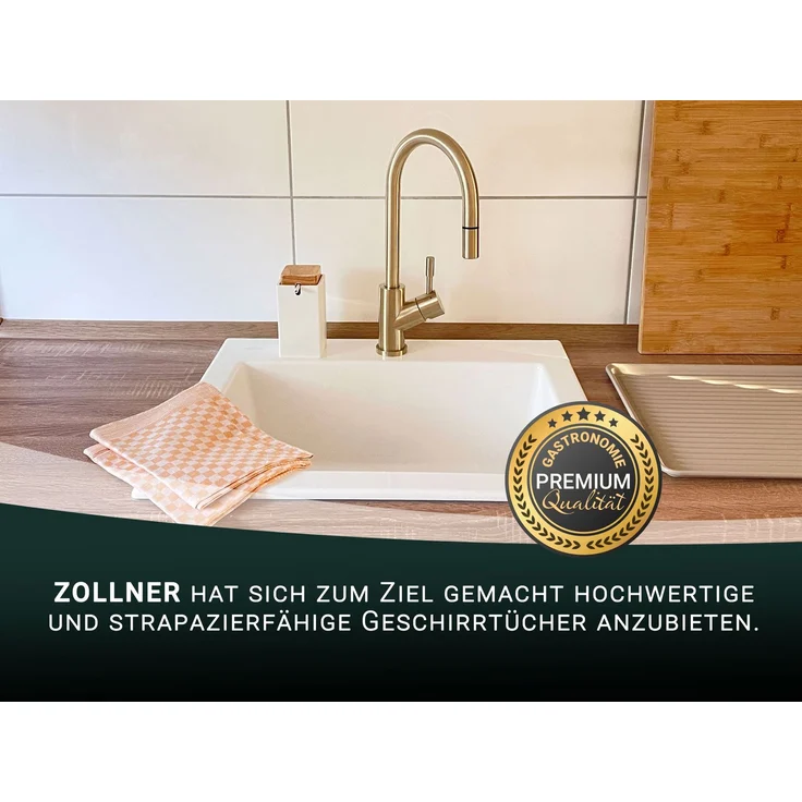 ZOLLNER 10er Set Geschirrtücher, 100% Baumwolle, 46x70 cm, saugstark, gold kariert – Bild 5