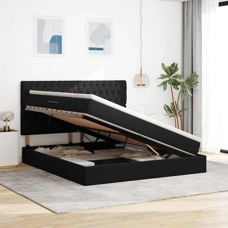 vidaXL Aufbewahrungsbett mit Matratze Schwarz 160 x 200 cm Samt 3372101 – Bild 4