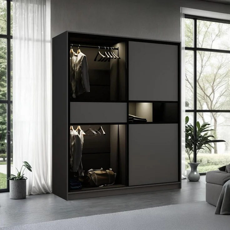 Compleo Schwebetürenschrank modern, Elegant Garderobe, Getöntes Glas LED-Beleuchtung – Bild 5