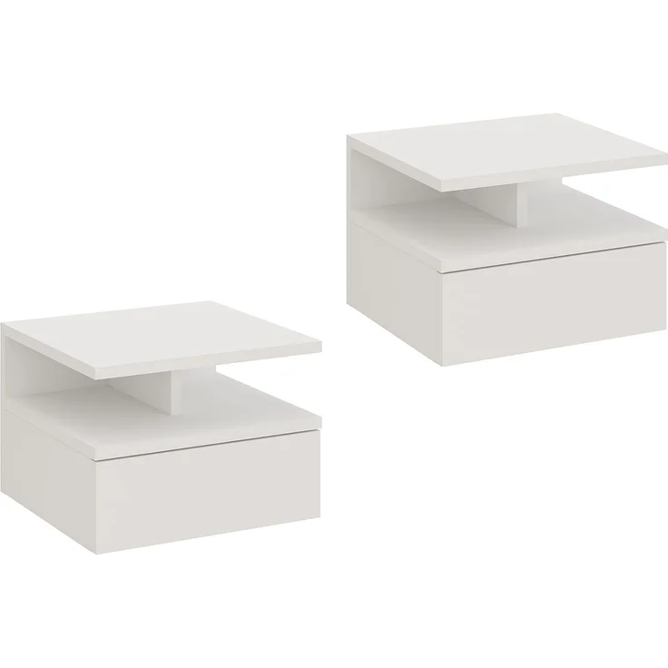 KOMTO Nachttisch Hängend mit Ablage, Wandregal mit Schublade | Nachttisch 2er Set Weiß, Nachtschrank Hängend, 35,4 × 32,2 × 24,6 cm