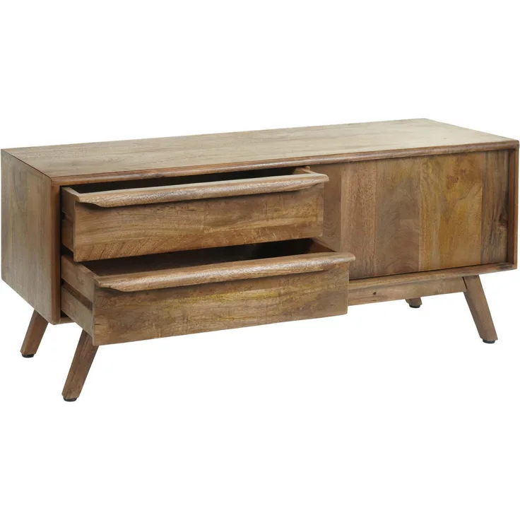 MCW TV-Rack L96, Walnuss, Holz, 2 Schubladen, 1 Staufach mit Magnetverschluss, 110x46x35 cm