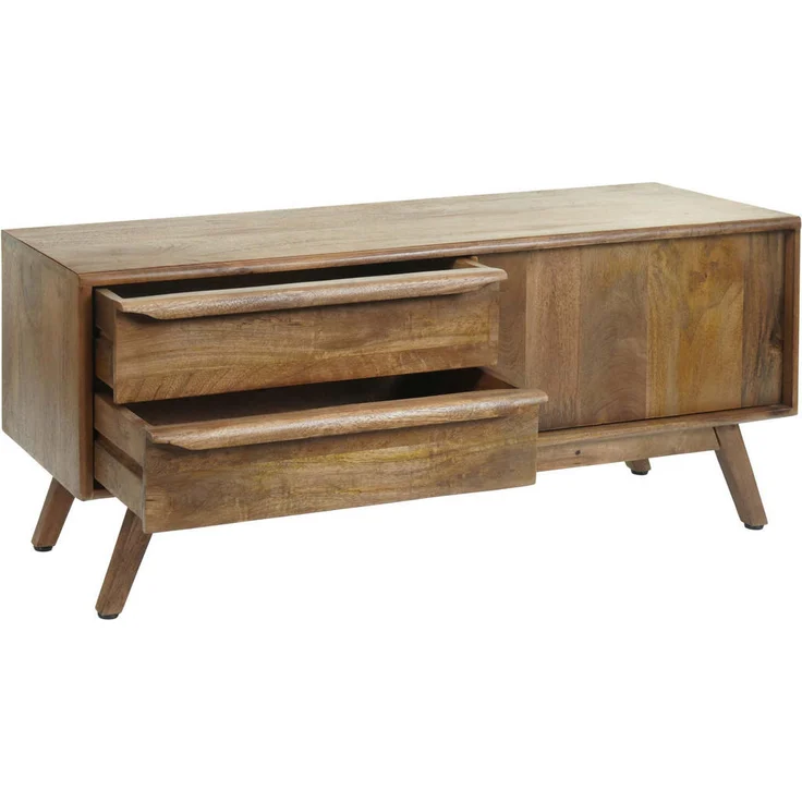 MCW TV-Rack L96, Walnuss, Holz, 2 Schubladen, 1 Staufach mit Magnetverschluss, 110x46x35 cm