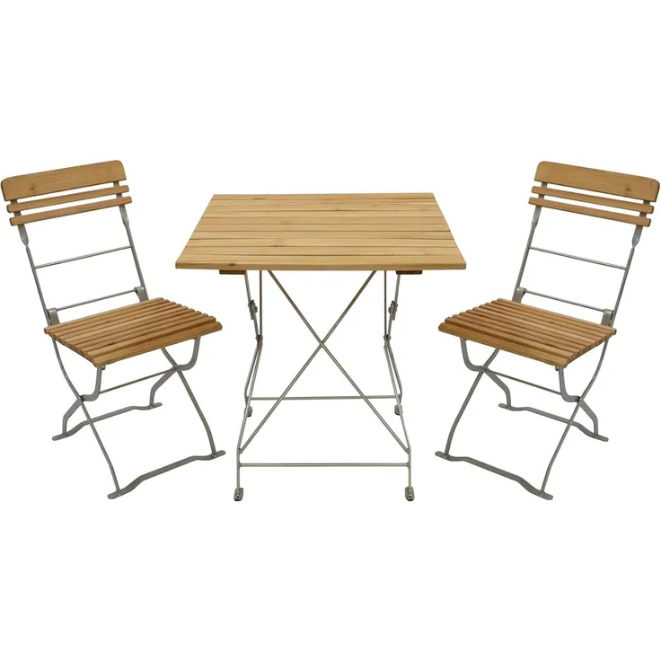 Biergarten - Garnitur MÜNCHEN 3-teilig (2x Stuhl, 1x Tisch 70x70 cm), Flachstahl verzinkt + Robinie