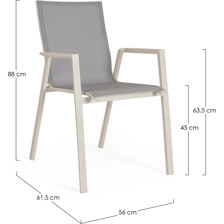 Gartenstuhl Norik aus Aluminium und Textilene, modern, stapelbar mit Armlehne, beige Pelikan – Bild 5
