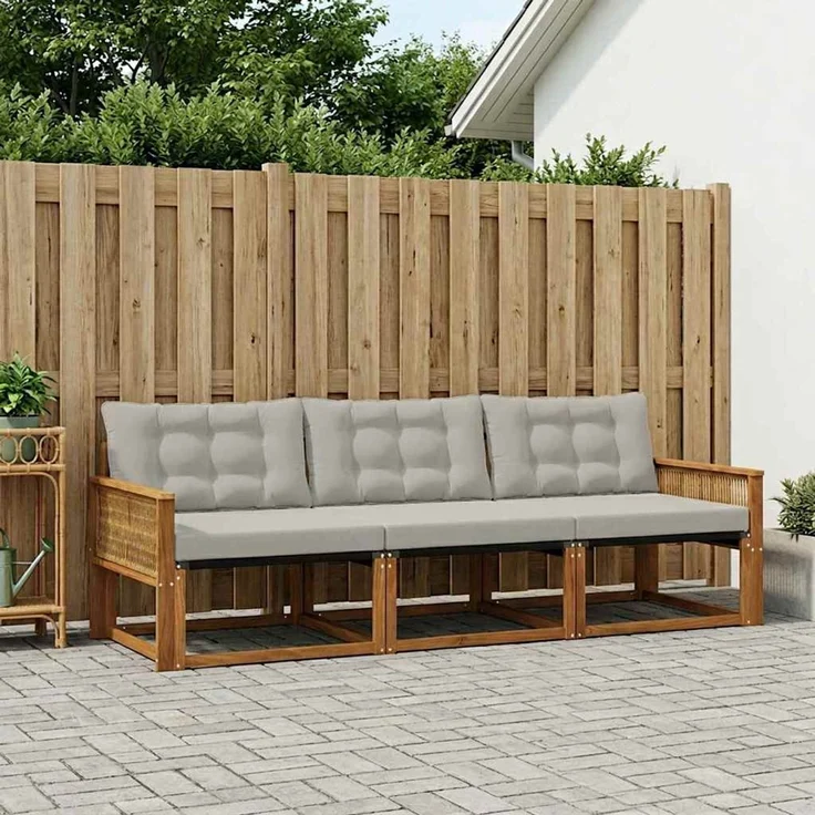 vidaXL Outdoor-Sofagarnitur 3 stk. 3-Sitzer Natur und Hellgrau 3381219 – Bild 1