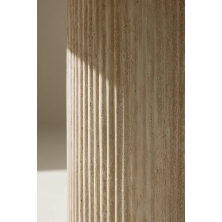 Venture Home Couchtisch Härön, runder Couchtisch in eleganter Travertinoptik, Ø 50 cm, Sofatisch, MDF, 3D-Papier, rund, weich geformt, einheitlich – Bild 3