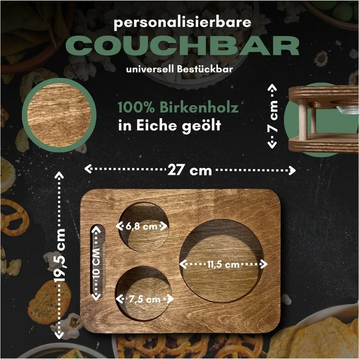 PEGSEN Tablett Couchbar Snackbar YOLO mit 2 Glasschalen Snacktablett, praktisch & stabil – Bild 2