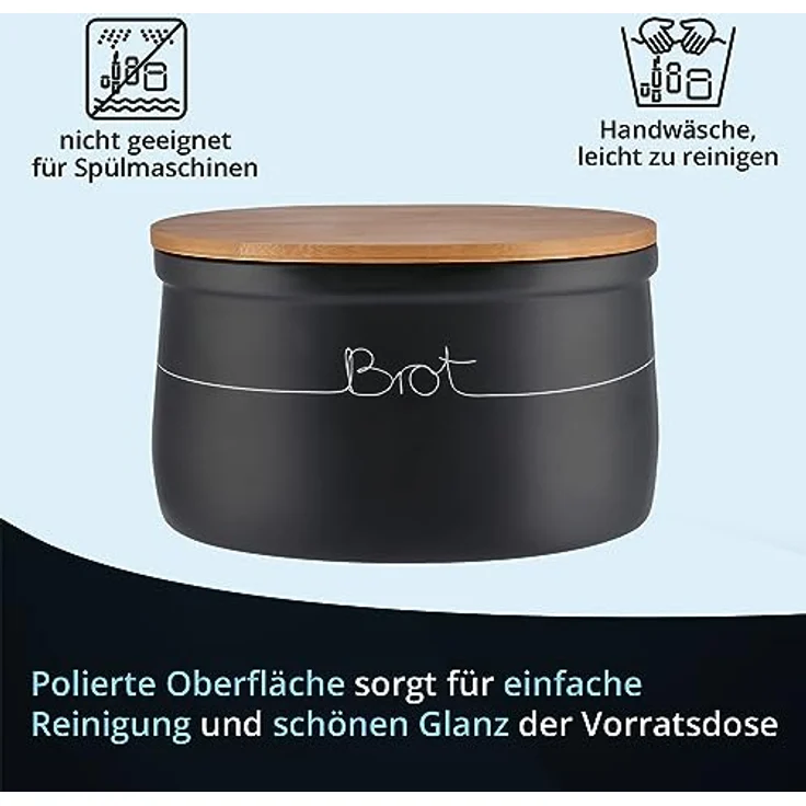 KHG Vorratsdose für Brot aus Steinzeug mit Holzdeckel – Brotaufbewahrung für die Küche, Steingut, Stilvolle Brotaufbewahrung aus Steinzeug schützt Brot vor Austrocknung – Bild 8