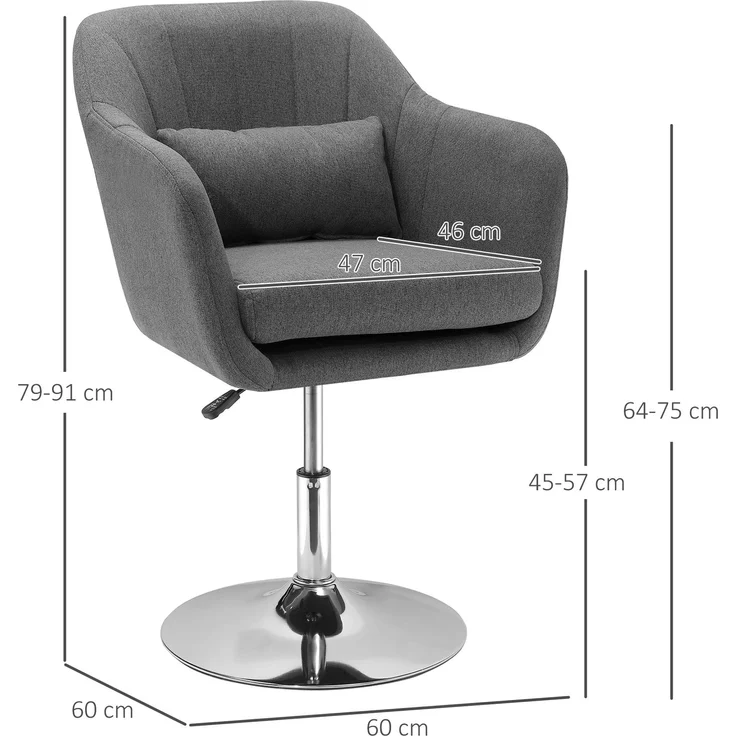 MELAYR, Drehstuhl, höhenverstellbarer Bürostuhl, leinenartiges Polyester, Metall, 60 x 60 x 79-91 cm, Dunkelgrau – Bild 5