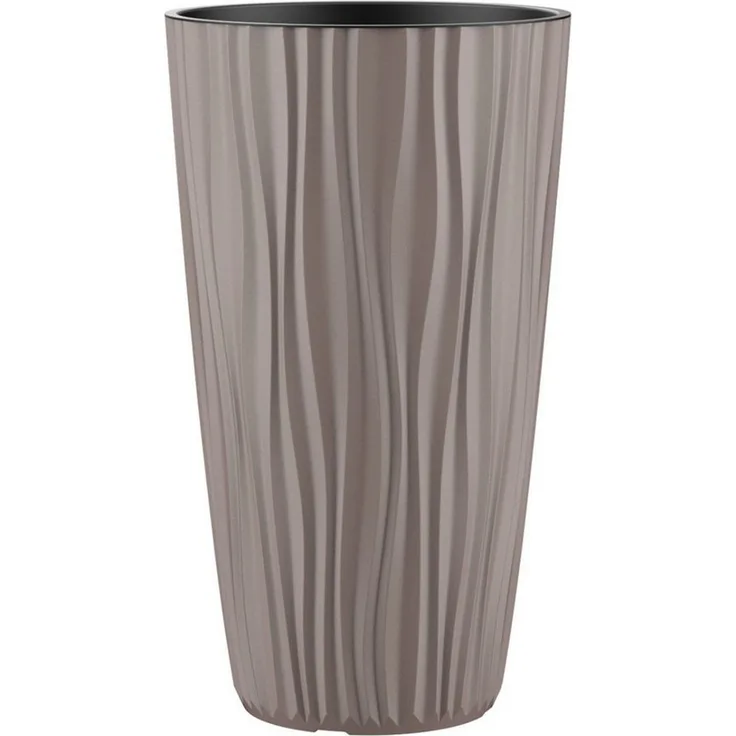 Engelland Blumentopf Pflanztopf mit herausnehmbarem Einsatz & Bewässerungssystem (1 St, robuster PP-Kunststoff), Wasserspeicher, Rillenoptik, hoch, rund, modern, UV-resistent