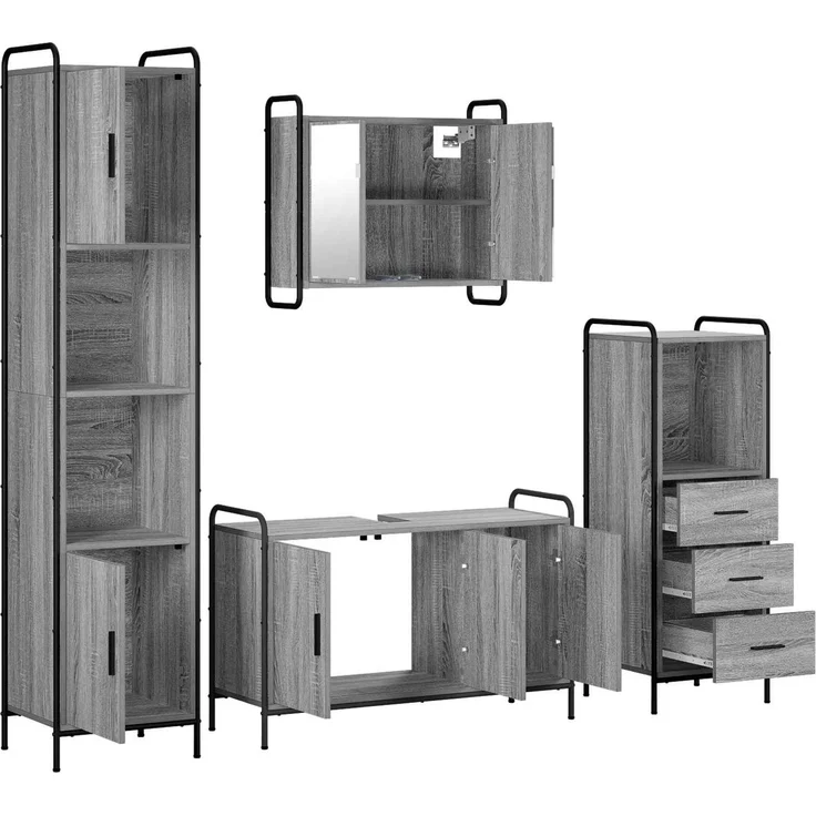 vidaXL Badezimmerschrank-Set 4 stk. Sonoma-Grau 40 x 36 x 181 cm 3444624 – Bild 7