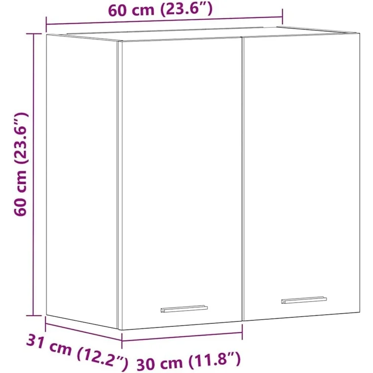 vidaXL Hängeschrank 2 Regalböden Küche Schrank Einbauküche Küchenzeile Küchenmöbel Oberschrank Küchenschrank Schwarz 60 x 31 x 60 cm Holzwerkstoff – Bild 3