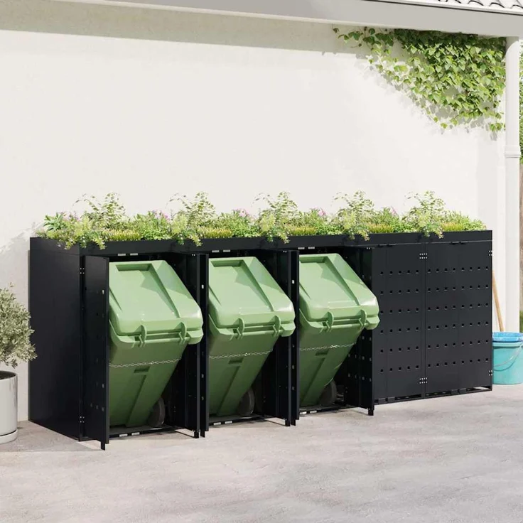 vidaXL Wagenmüllbehälter für 5 Behälter Schwarz 340 x 77,5 x 121,5 cm 3394741 – Bild 4