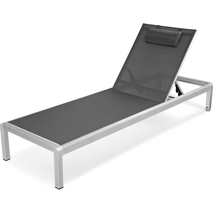 RS Trade Alu Sonnenliege Monaco, Gartenliege mit 5-fach verstellbarer Rückenlehne, UV-beständig, inkl. Nackenrolle, bis 160 kg belastbar, rostfreier Aluminiumrahmen