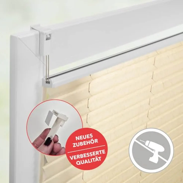Lichtblick Sonnenschutzsysteme GmbH Plissee Nizza 60 cm x 210 cm (BxL) Creme Tageslicht; einfache Installation mit Klemmträgern; verspannt – Bild 4