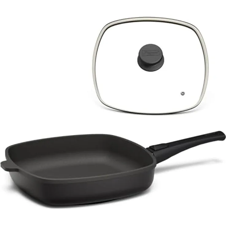 Hoffmann Germany STONIQ Viereckpfanne 28×28 cm, PFAS-frei mit Glasdeckel, Induktion, abnehmbarer Griff, backofenfest bis 300°C, 2,4 l