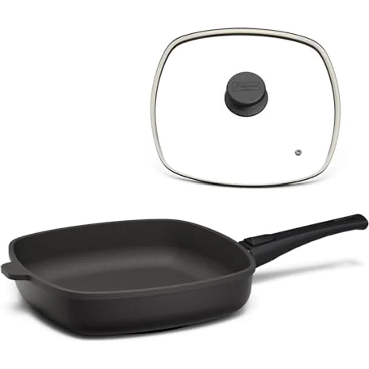 Hoffmann Germany STONIQ Viereckpfanne 28×28 cm, PFAS-frei mit Glasdeckel, Induktion, abnehmbarer Griff, backofenfest bis 300°C, 2,4 l – Bild 1