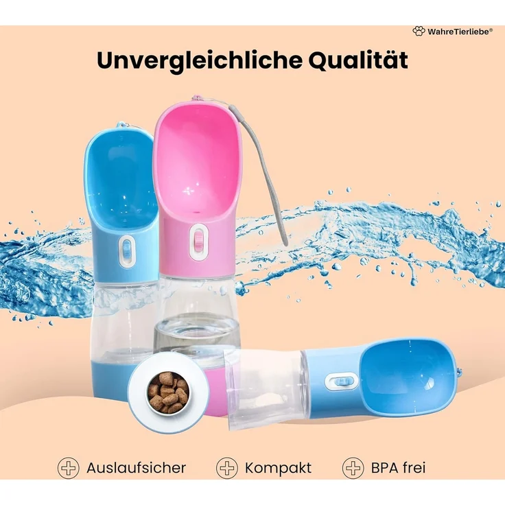 Wahre Tierliebe Trinkflasche inkl. Futterbehälter, BPA Frei, Das Original – Bild 5