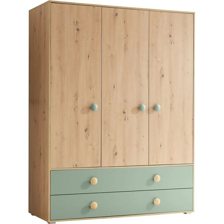 Kleiderschrank >Birta< 2 Schübe, 3 Türen, Artisan Eiche Dekor /Salbei - 153,8x200x58,2 (BxHxT) – Bild 1