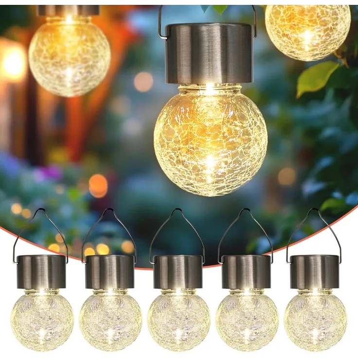Spetebo LED Solarleuchte Solarleuchten in Bruchglas Optik, Ein-/Ausschalter, LED, warm weiß, Gartenbeleutung Hängekugeln Gartendeko