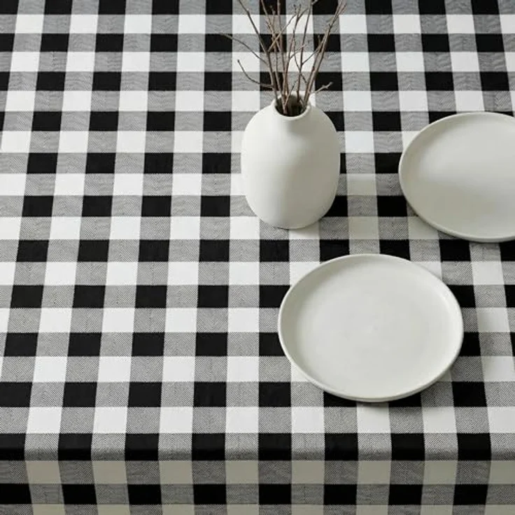 Belum 0120-101 Tischdecke, beschichtet, kariert, Größe: 250x140 cm, fleckenabweisende Tischdecke, Vichy-Schwarz, Tischdecke aus 100% Bio-Baumwolle – Bild 6