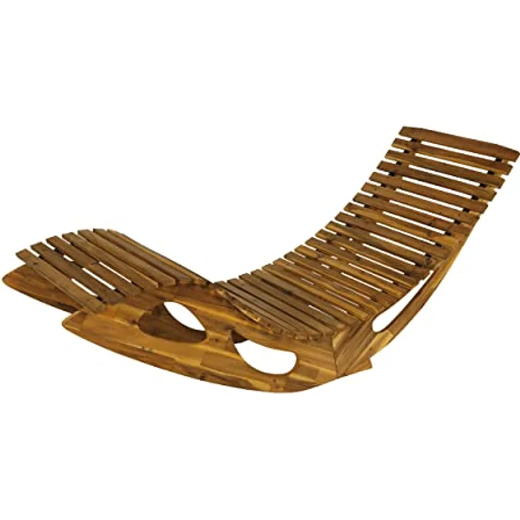 CHILLROI Ergonomische Schwungliege Saunaliege, Akazienholz, FSC zertifiziert, mit Wippfunktion, ca. 150 x 60 x 66/95 cm – Bild 1
