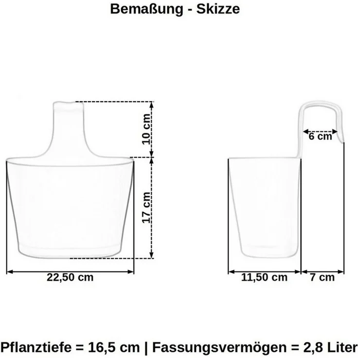 Engelland Blumenkasten Blumentopf zum Hängen (Vorteils-Set, 3 St, Fassungsvermögen je Topf 2,8 Liter), UV-Beständig, Frostbeständig, Wasserauffangschalen – Bild 3