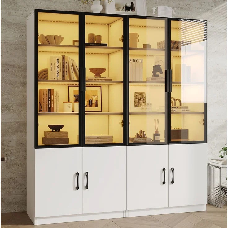 Vitrine 120 x 40 x 160 cm mit LED-Beleuchtung und Rauchglas – weißer Korpus mit Stauraum – Bild 1