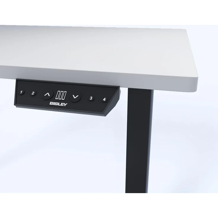 Bisley E-StarterTech, 2 Säulen, Maße Säule 45x75/50x80 mm, MFC Tischplatte, hochwertig und langlebig, Maße: H 25 x B 1400 x T 800 mm, Farbe: Gestell 333 schwarz Platte 007 lichtgrau – Bild 1