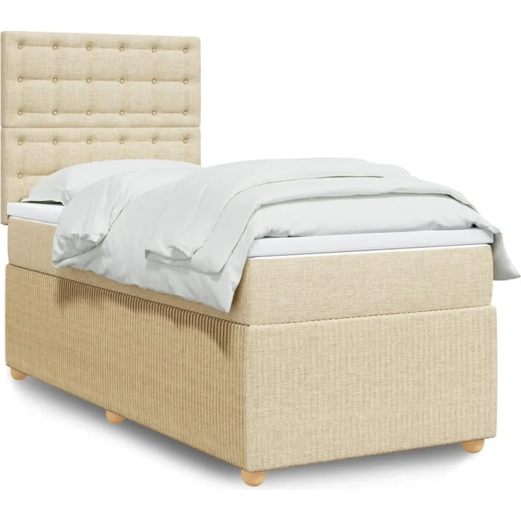 vidaXL Boxspringbett mit Matratze Creme 90x200 cm Stoff 3294258 – Bild 1